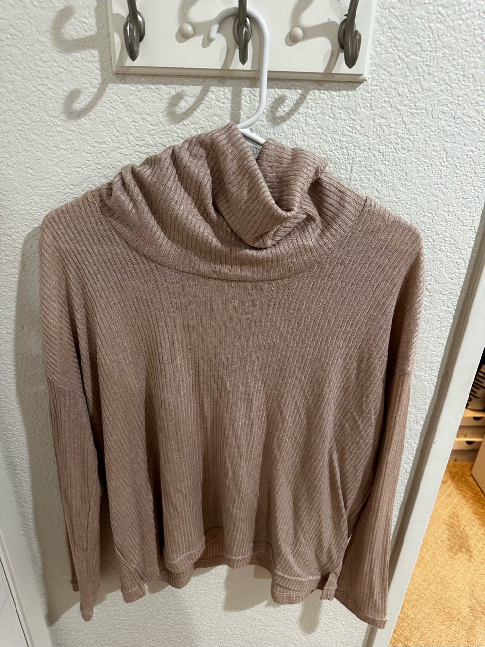 White Crow Ribbed Cowl Neck Sweater - Taupe